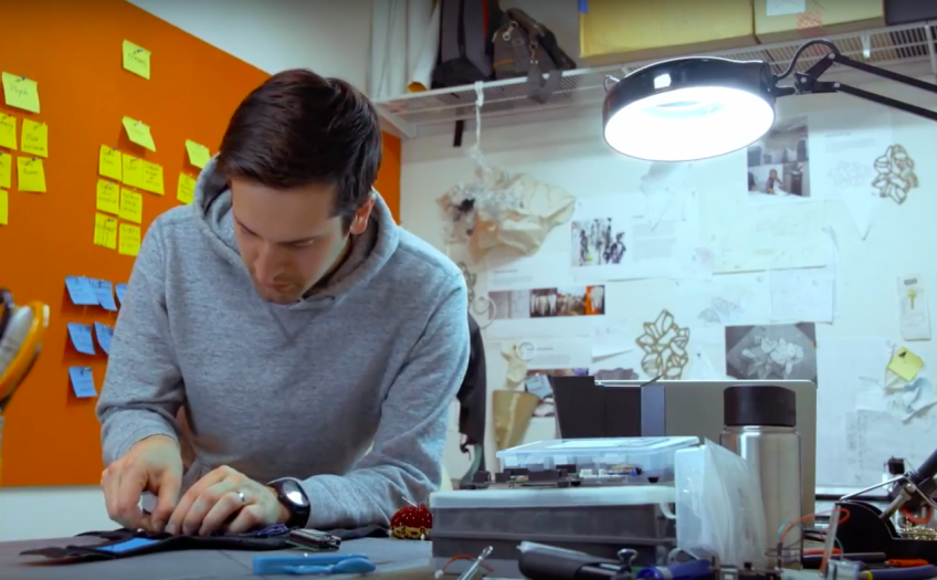 A designer builds a prototype in the studio.