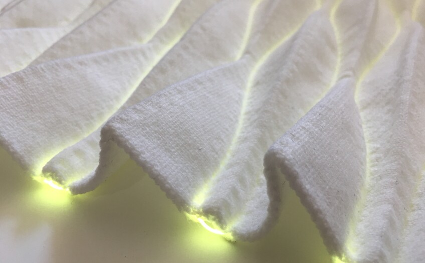 white smart 3D knit textile with light
