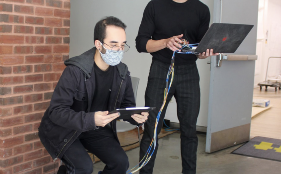 two men showing usage and feedback of sensory boots
