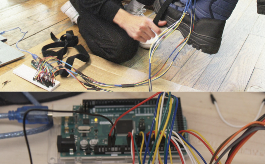 designer connecting boots with wires