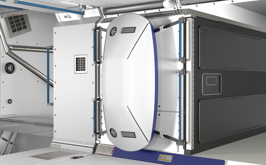 Portable Aerospace Sleeping Compartment mounted on spacecraft wall