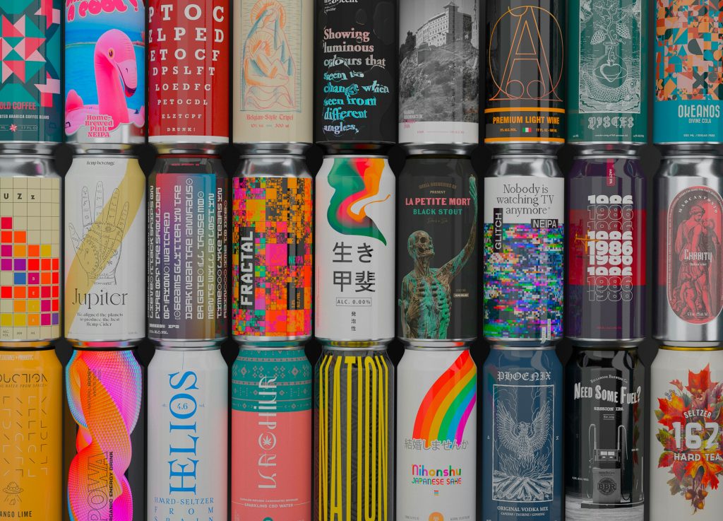 stacks of colorful aluminum cans