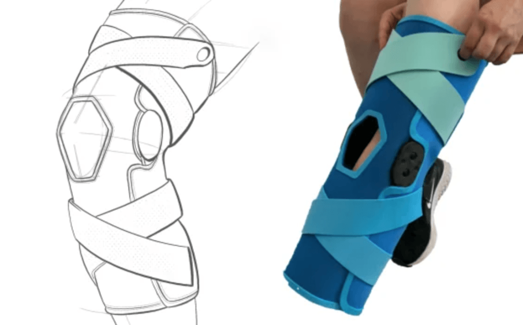 Interwoven Sketch and prototype of the Breg Knee Brace