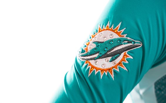 Miami Dolphins logo on a cheer uniform