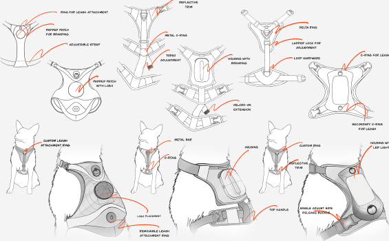 Smart Dog Harness by Interwoven Design ideation sketching