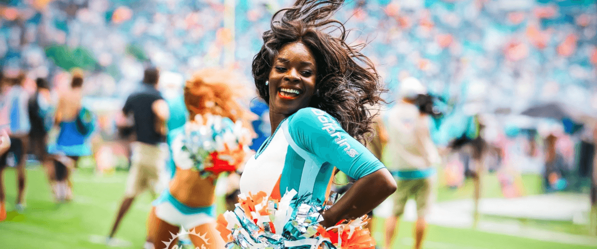 Miami Dolphins cheerleader in updated cheer uniform
