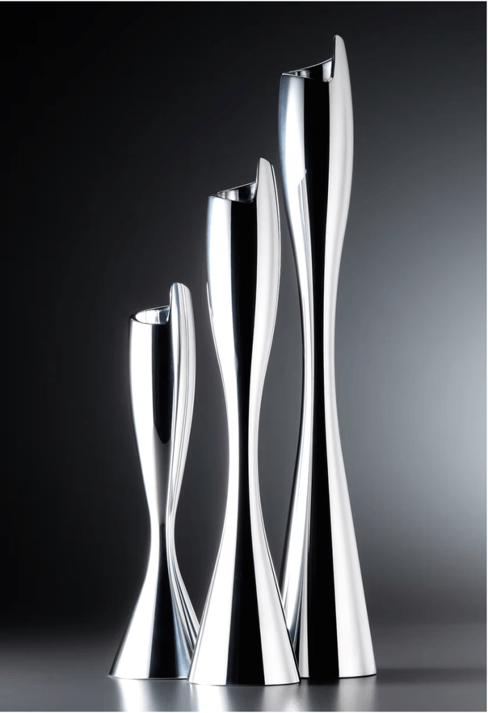 Candlesticks for Nambe by designer Linda Celentano