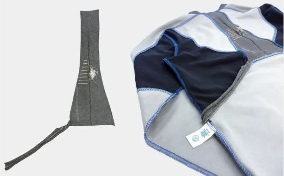 Smart garment prototype featuring conductive textile pathways and hidden electronics