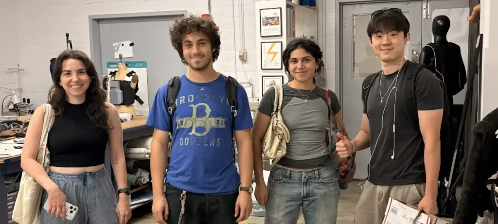 Interwoven designers and industrial design interns Adam Gottesdiener and Chloe Bonnet posing together in the Brooklyn studio.