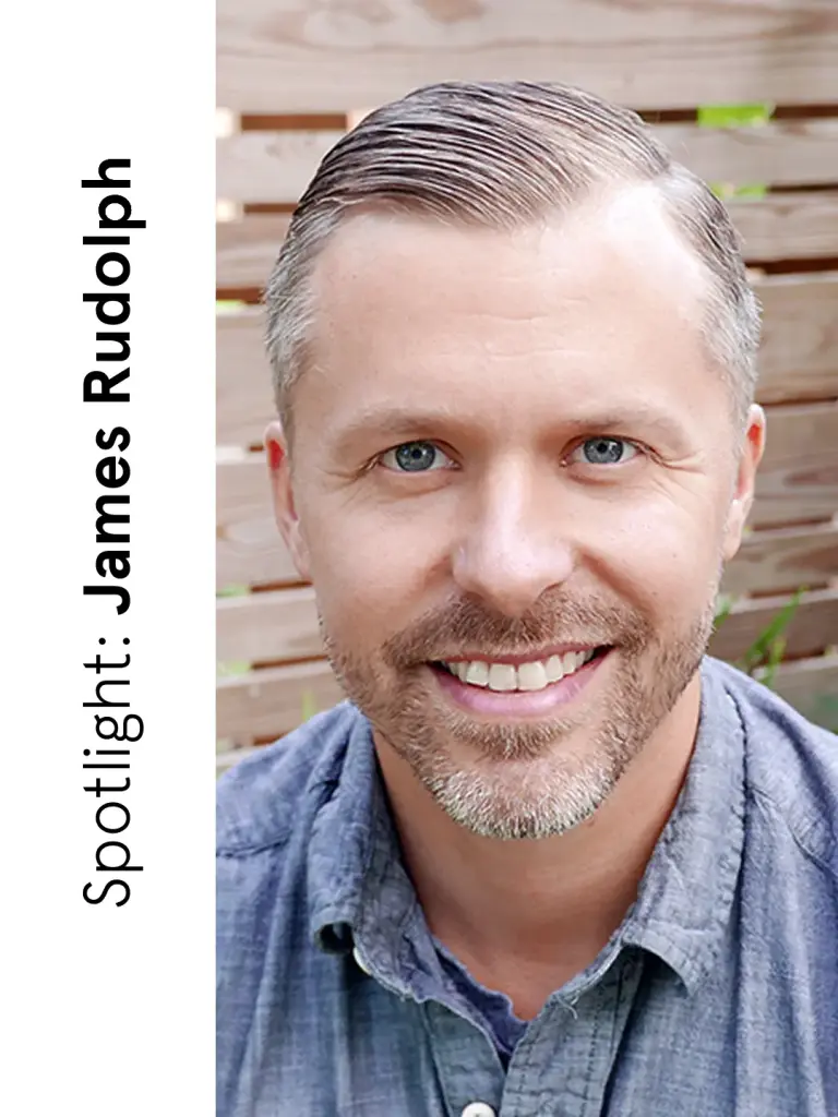 James Rudolph, Assistant Professor of Industrial Design at the University of Notre Dame and founder of Rudolph Design Studio, smiling in an outdoor headshot